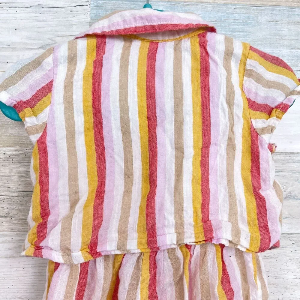 Old Navy Striped Tie Front Romper White Pink Multi Baby Girl 6-12M 6-12 Month